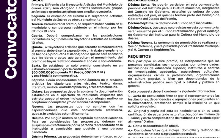  EL IPACULT lanza convocatoria para la entrega de Premio a la Trayectoria Artística 2025