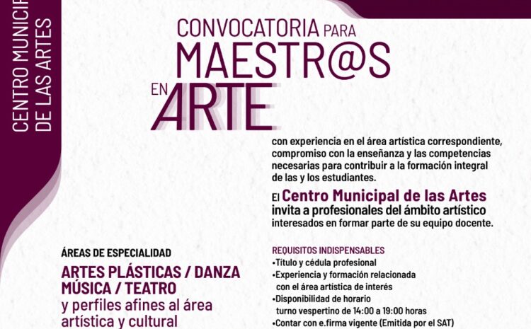  Centro Municipal de las Artes abre convocatoria para integrar docentes de Artes 2026