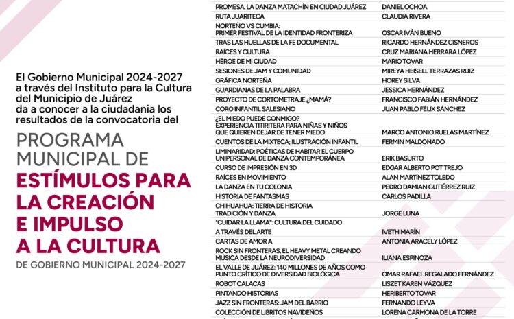  IPACULT da a conocer los resultados del Programa Municipal de Estímulos para la Creación e Impulso a la Cultura